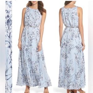 Eliza J Light Blue Floral Pleated Maxi Dress